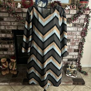 Tacera Women’s Multicolor Chevron Zig Zag Print Soft Knit 3/4 Sleeve Dress PL